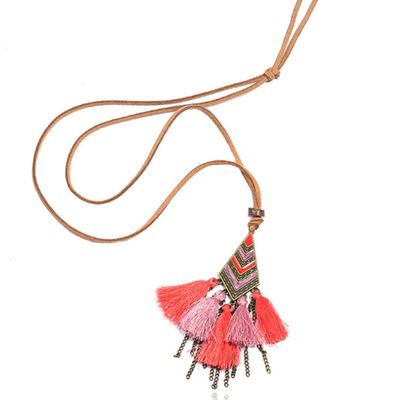 Lederen Tassel Ketting voor Dames - Roze