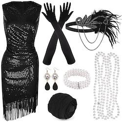 Roaring jaren '20 Jaren 1920 Cocktail jurk Vintage Jurk Flapper jurk Jurken Outfits Galajurken Kerst feestjurk The Great Gatsby Charleston Dames Pailletten Kwastje Veer Nieuwjaar Halloween Feest Lightinthebox