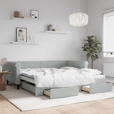 Slaapbank onderschuifbed en lades 100x200 cm fluweel lichtgrijs