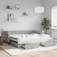 Slaapbank onderschuifbed en lades 100x200 cm fluweel lichtgrijs