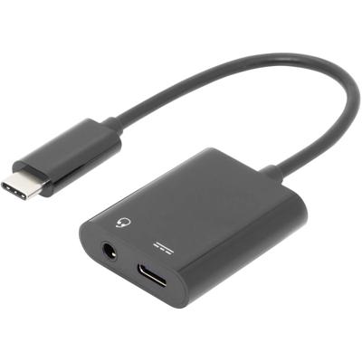 Digitus Audio Adapterkabel [1x USB-C stekker - 2x USB-C bus, Jackplug female 3,5 mm] AK-300400-002-S 20.00 cm Afgeschermd, Afgeschermd (dubbel)