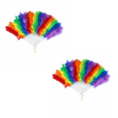 Spaanse hand waaier - 2x - Pride/regenboog thema kleuren - kunststof - 45 x 27 cm