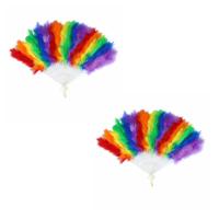 Spaanse hand waaier - 2x - Pride/regenboog thema kleuren - kunststof - 45 x 27 cm
