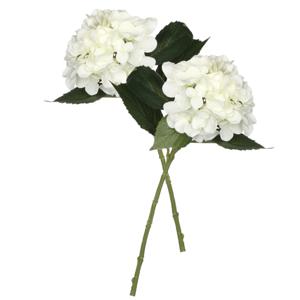 Kunstbloem Hortensia tak - 2x - wit - 51 cm - losse steel - Kunst zijdebloemen