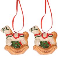 2x Kerstornamenten hobbelpaard hanger 8 cm - thumbnail