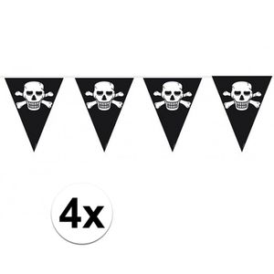 4x stuks Piraten vlaggenlijn/vlaggetjes zwart