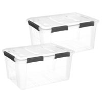 5Five opberg Box met deksel - 2x - Protect - 75 liter - 64 x 48 x 34 cm - kunststof - transparant