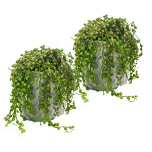 Kunstplant Senecio/erwtenplant - 2x - groen - in pot - 27 cm - hangplant