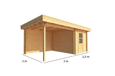 Blokhut met overkapping Lisa 550 cm bij 300 cm diep Plat dak - Warentuin collection