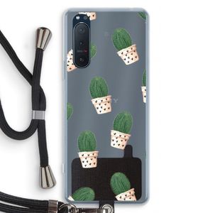 Cactusprint roze: Sony Xperia 5 II Transparant Hoesje met koord