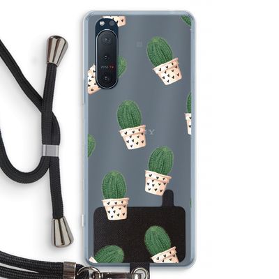 Cactusprint roze: Sony Xperia 5 II Transparant Hoesje met koord