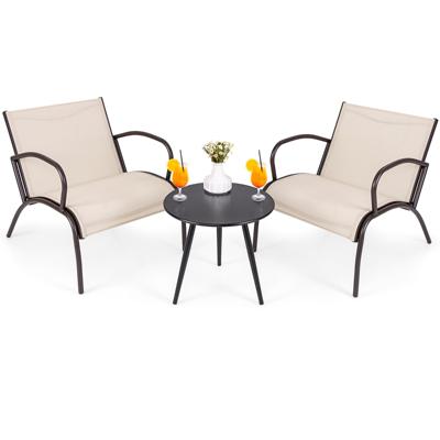 3-delig Tuinmeubelset Balkonset met 2 Stoelen & Tafel Balkonmeubels met Brede Zitting