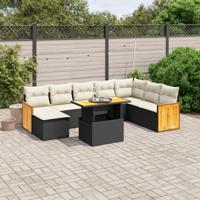 9-delige Loungeset met kussens poly rattan zwart