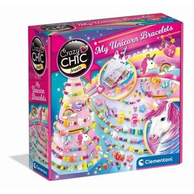 Clementoni - Crazy Chic - Eenhoorn creatieve doos - Creëer je kleurrijke kralenarmbanden met bedels en pompons - Vanaf 7 jaar