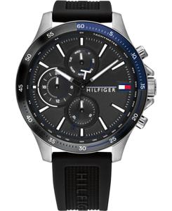 Tommy Hilfiger chronograaf Herenhorlogemet zwarte siliconen band, 46 mm