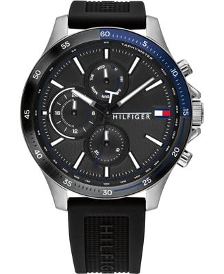 Tommy Hilfiger chronograaf Herenhorlogemet zwarte siliconen band, 46 mm