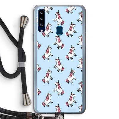 Eenhoorns overal: Samsung Galaxy A20s Transparant Hoesje met koord