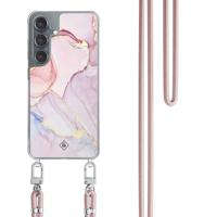 Samsung Galaxy S25 hoesje met rosegoud koord - Purple sky Samsung Galaxy S25 hoesje met rosegoud koord - Purple sky