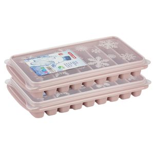 2x stuks Trays met Flessenhals ijsblokjes/ijsklontjes staafjes vormpjes 10 vakjes kunststof oud roze