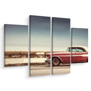 Schilderij - Oldtimer op de weg, 4 luik, premium print