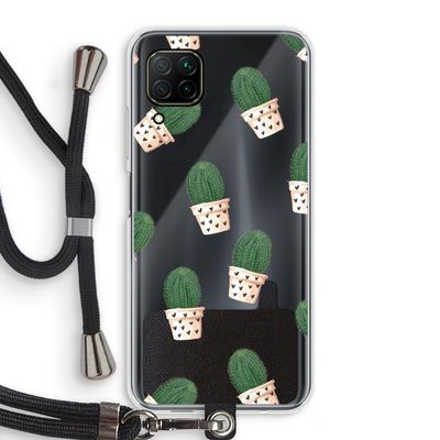 Cactusprint roze: Huawei P40 Lite Transparant Hoesje met koord