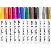 Creativ Company Glas- & porseleinstiften, lijndikte 1-2 mm, semi-dekkend, diverse kleuren, 12 stuk/ 1 doos