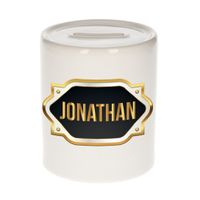 Naam cadeau spaarpot Jonathan met gouden embleem