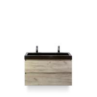 Maxx XL Badmeubelset 100 cm - Craft Oak - Wastafel Lucca 2 kraangaten