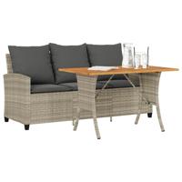 Tuinbank 3-zits met kussens & tafel poly rattan lichtgrijs