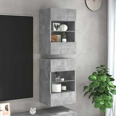 Wandkasten met LED-verlichting voor tv 2 st 40x30x60,5 cm betongrijs