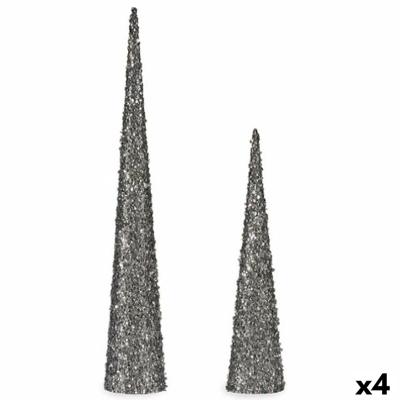 Figurenset Kegels Pailletten Zilverkleurig Plastic (4 Stuks)