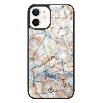 iPhone 12 glazen hardcase - Marmer bruin blauw