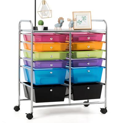 12-Lade Opbergrek met Wielen Opbergkar met Plank voor School Kantoor Thuis 64 x 38 x 75cm Verscheidene Kleuren