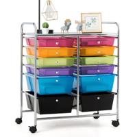12-Lade Opbergrek met Wielen Opbergkar met Plank voor School Kantoor Thuis 64 x 38 x 75cm Verscheidene Kleuren