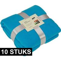 Fleece bankdeken/plaid - 10x - turquoise - 130 x 170 cm - 240 grams - pluisvrij - wasbaar