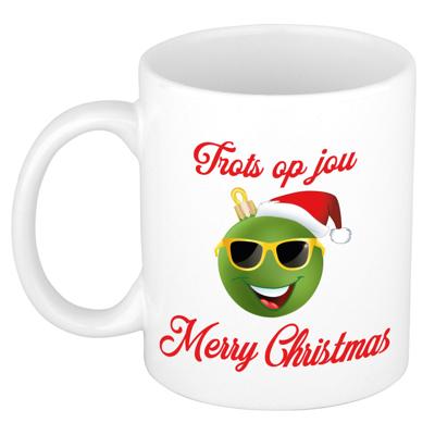 Kerst cadeau koffiemok - Trots op jou - smile - groen - 300 ml - keramiek - Merry Christmas