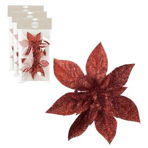 Kerstboom bloemen op clip - 6x stuks - rood - 15 cm - polystyreen - kerstornamenten