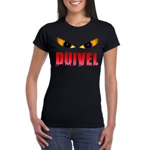 Halloween duivel ogen t-shirt zwart dames