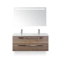 Seville Badmeubelset 120 cm - 2 laden Tabacco - Wastafel Enjoy Dubbel - met Sence Spiegel