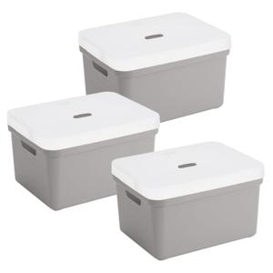 Sunware opbergbox met deksel - 3x - Sigma Home - kunststof - 13 liter - lichtgrijs - opberg dozen