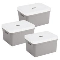 Sunware opbergbox met deksel - 3x - Sigma Home - kunststof - 13 liter - lichtgrijs - opberg dozen