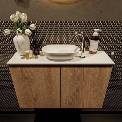 Mondiaz Fowy toiletmeubel 80cm washed oak met blad en waskom talc midden 1 kraangat