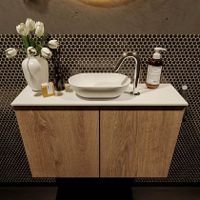 Mondiaz Fowy toiletmeubel 80cm washed oak met blad en waskom talc midden 1 kraangat