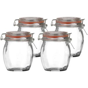 Voorraadpot/bewaarpot - 4x - 750 ml - glas - met beugelsluiting - D11 x H14 cm