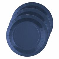 10x stuks feest bordjes kobalt blauw - karton - 22 cm - rond - thumbnail