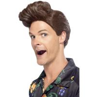 Carnaval verkleed pruik voor heren - Ace Ventura - met kenmerkende vetkuif - bruin