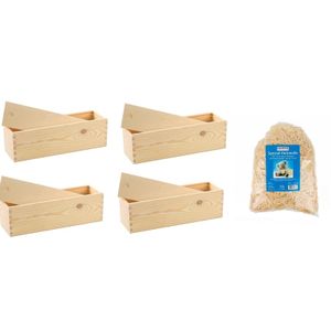 4x Houten wijnkist/verpakking met schuifdeksel/150 gram houtwol