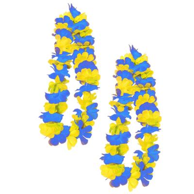 Carnaval Feest krans - 2x - hawaii slinger/krans - blauw/geel - carnaval/thema feesten