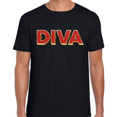 DIVA fun tekst t-shirt zwart met 3D effect voor heren