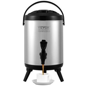 VEVOR warme en koude drankendispenser drankendispenser 6 liter roestvrij staal warm- en koudwaterfontein grote drankendispenser met kraan voor koffie, koude melk, water, sap etc. geïsoleerde kan 1-2 personen